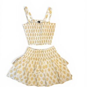 J Crew Women's Tonya 2 Piece Set XL Skirt Halter Smocked Tiered Floral Yellow